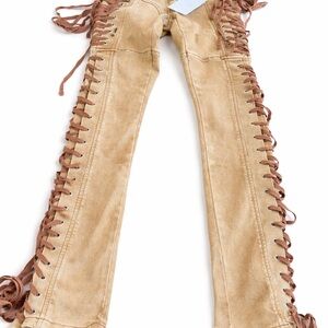 Rise Supply Co Lace Up Flare Pants Tan Y2K Boho Festival Size 1 NWT